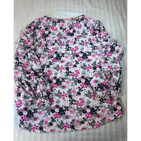 Cato Women’s Floral Ruffle Neck Long Sleeve Blouse Rayon Boho Chic L - Picture 2 of 5